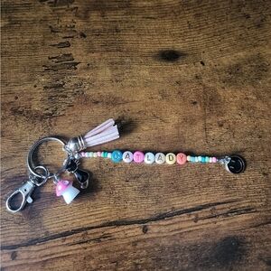 Handmade Cat Lady Beaded Keychain with Tassel
